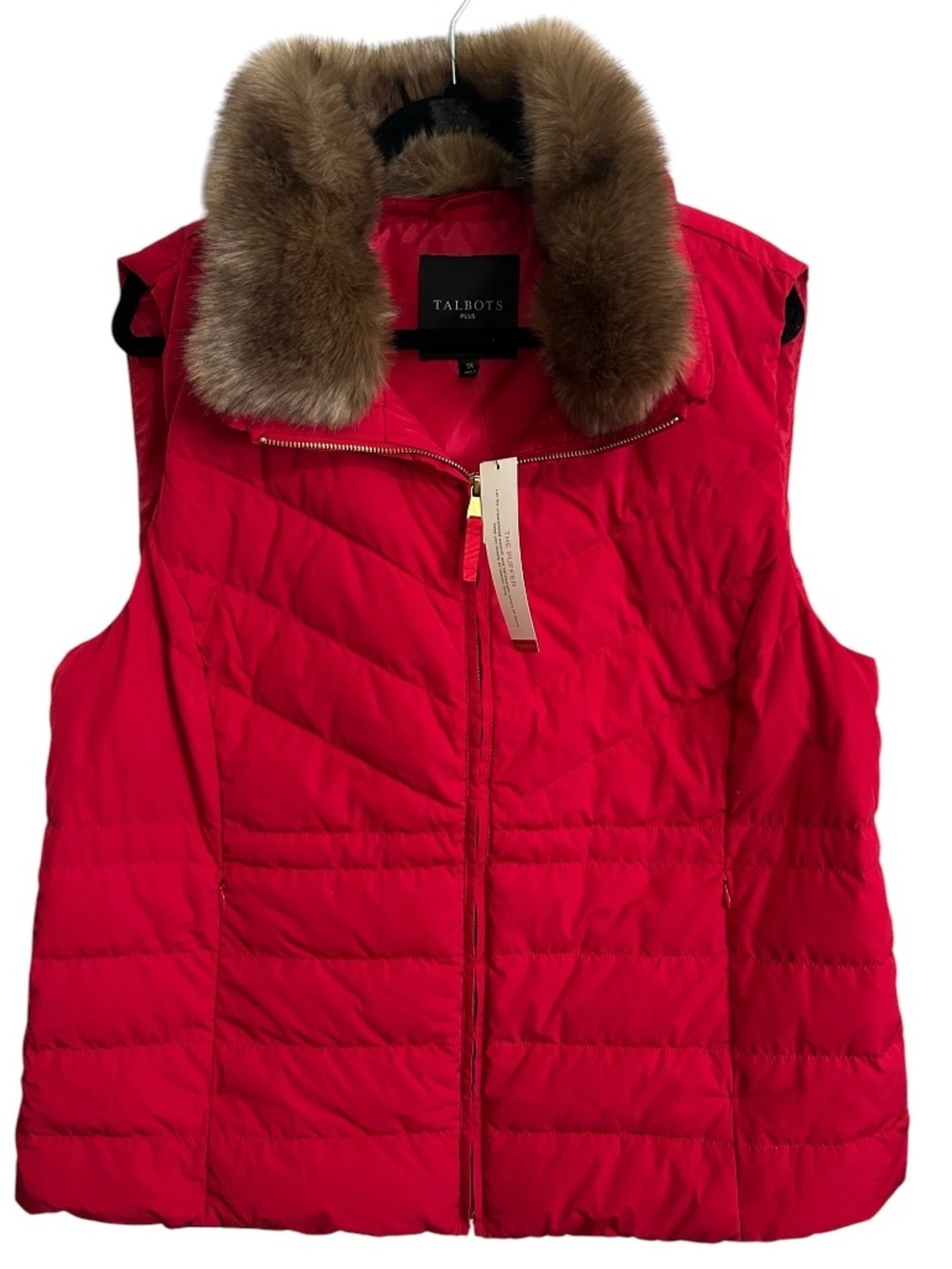 Talbots Faux Fur Down Puffer Vest In Red Sz 2X NWT Full Zipper Fall Staple